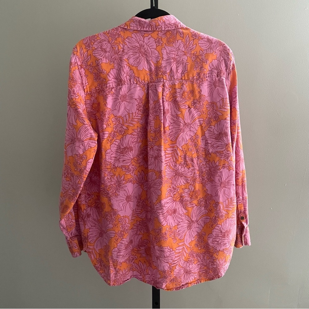 Universal Thread Orange & Pink Floral Ls Relaxed … - image 3